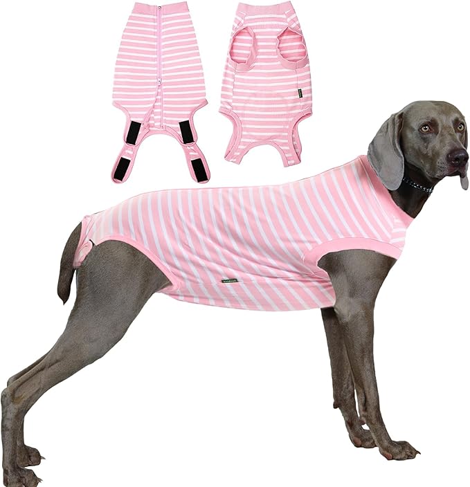 Dog Recovery Suit Female,Pink Large Spay Surgery Recovery Shirt,Pink-White Striped L