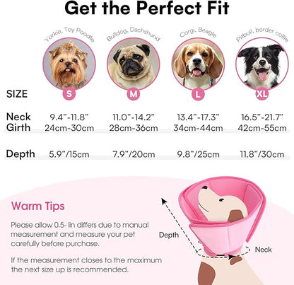 Queenmore Dog Cone,Soft Dog Cones for Large Dogs After Surgery,Comfy Cone for Dogs to Stop Licking, Adjustable Recovery Collar,Elizabethan Pet E-Collar for Wound Healing,Pink,L