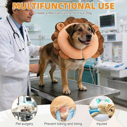 KOOLTAIL Inflatable Dog Cone Collar, Soft Donut E Collar for Dogs After Surgery to Stop Licking Enhanced Alternative, Blow Up Pet Neck Pillow Recovery Adjustable Cone for Dog Cat, Upgrade Size,Lion XL
