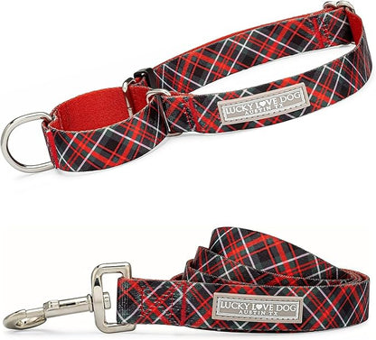 Lucky Love Dog Martingale Dog Collar & Leash - Adjustable, No-Slip, Durable, Comfortable, Soft Webbing, & Stylish Patterned Collar & Leash Set for Male and Female Dogs - Heywood Combo, Medium