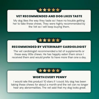 VetriScience Extra Strength Healthy Heart Chews, Vetri Cardio Supplement for Dogs, Cardio Support Supplement with Taurine, Carnitine, CoQ10, and Hawthorn, Chicken, 60 Count