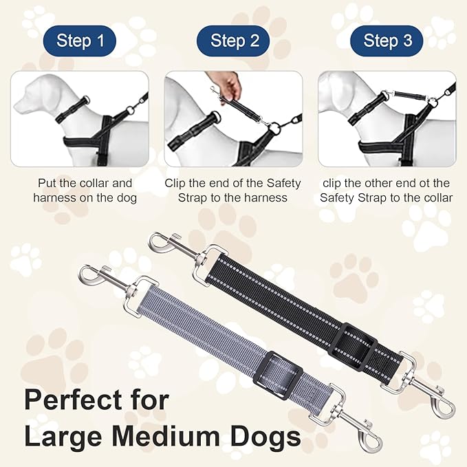 ElevateTech 2Pcs Dog Collar Safety Clip, Adjustable Double Ended Backup Clasp Leash Connector Gentle Leader Suitable Dog Harness Small Dogs Collar Walking Running Training Travel (Black Gray)