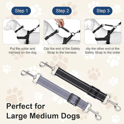 ElevateTech 2Pcs Dog Collar Safety Clip, Adjustable Double Ended Backup Clasp Leash Connector Gentle Leader Suitable Dog Harness Small Dogs Collar Walking Running Training Travel (Black Gray)