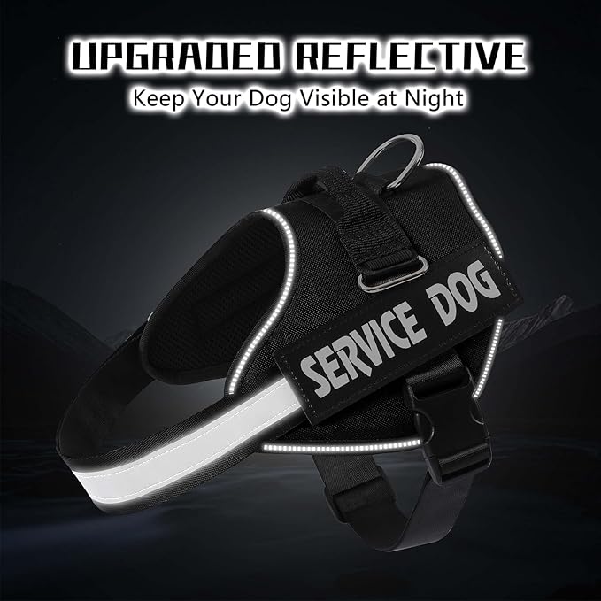 MUMUPET Service Dog Vest Harness, No Pull Reflective Adjustable with Handle, Soft Breathable Padding for Small Dogs, 2 Removable Velcro Patches (Black, S)