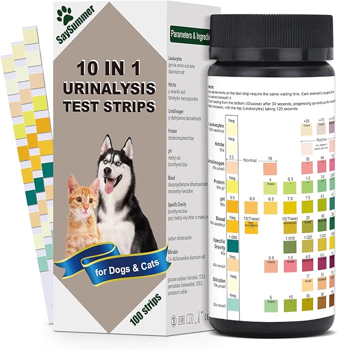 Urine Test Strips for Dogs Cats - 100 Counts Urinalysis Test Strips for Pets 10 in 1 Testing Protein Blood Leukocytes pH Nitrite and More Dog Cat Test Kit for Pets