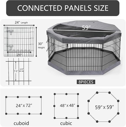 PETIME Foldable Metal Dog Exercise Pen/Pet Puppy Playpen Kennels Yard Fence Indoor/Outdoor 8 Panel 24" W with Top Cover and Bottom Pad (Playpen+Bottom+Top Cover, 8 Panels 30" H)