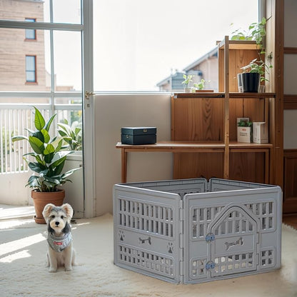 4-Panel Dog Pen Indoor Resin Dog Crate Easy Assemble, Fold It Down, for Dogs Indoor Small, Portable Dog House for Puppies