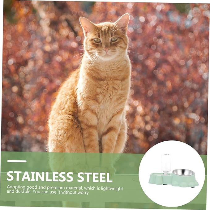 Balacoo Automatic Stainless Steel Dog Feeder Bowl and Water Dispenser Multifunctional Pet Food Container Elegant Design Convenient for Home and Pet Stores Green