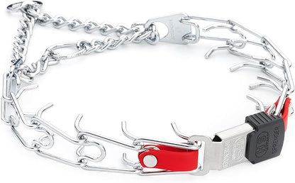 Herm Sprenger Chrome Plated Steel Dog Collar with Quick Release ClicLock Buckle and Biothane Insert Training Collar for Dogs Made in Germany (Cherry Red, 22in x 3.0mm(Neck Size up to 18-19in))