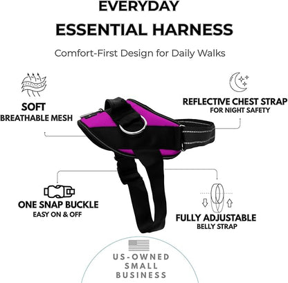ShawnCo Essential Dog Harness, No-Pull Pet Vest with 3 Leash Clips, No Choke, Reflective, Adjustable and Padded, for Easy Walking and Training for Small, Medium and Large Dogs (Orchid, XS)