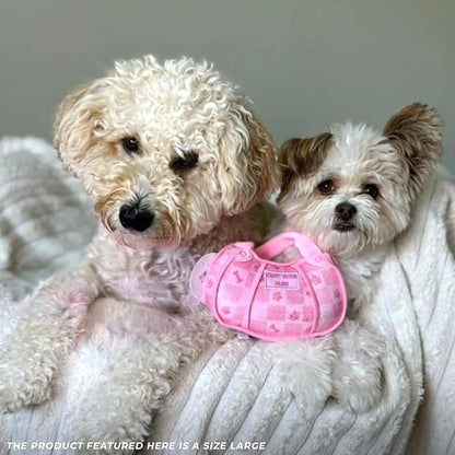 Haute Diggity Dog Chewy Vuiton Handbag Plush Squeaky Dog Toy, Soft Durable Designer-Inspired Stuffed Puppy Chew Toys for Small & Medium Dogs, Machine-Washable (Pink Checker) Small