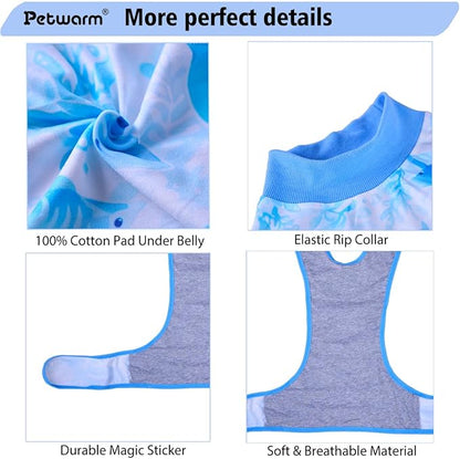 PetWarm Recovery Suit for Dogs, Surgical Suit for Dogs Female Spay Male Neutered, After Surgery Dog Onesie, Anti-Licking Dog Surgery Recovery Suit, Marine Animal Patterns, Blue, 2XL