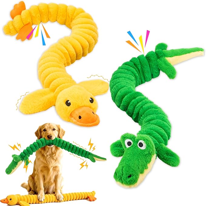 LECHONG 2-Pack 40” Extra-Long Squeaky Dog Toys for Large Dogs, Soft Chew Plush Stuffed Animal Dogs Toy, Interactive Tug-of-War Dog Toys for All Dogs to Keep Them Busy