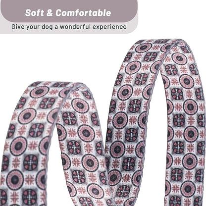 QQPETS Adjustable Soft Dog Collar: Print Flower Pink Multicolor Cute Patterns for XS Small Medium Large Pet Girl Boy Puppy Walking Running Training