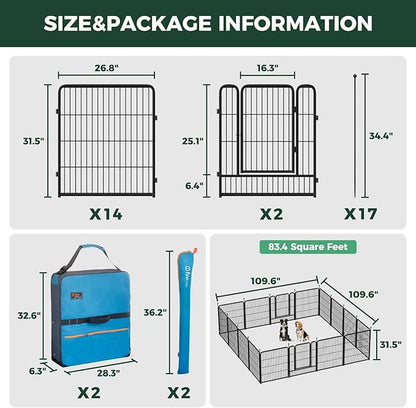 FXW Rollick Unleashed Dog Playpen for Indoor, Yard, RV Camping, 32 inch 16 Panels Dog Pen with Playpen Storage Bag (2 Packs) for Small and Medium Dogs, Black│Patented