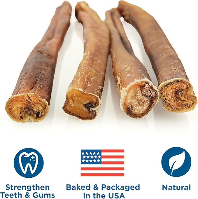 Best Bully Sticks Thick 12 Inch Bully Sticks for Dogs - 18 Count (Pack of 1) - Natural, Grass-Fed Beef, Single Ingredient, Grain and Rawhide Free - Large Breeds