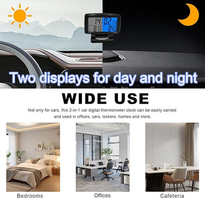 KVAEY Car Digital Thermometer Clock, Dashboard Luminous Thermometer Date Clock with LCD Backlight Display, Vehicle Indoor Outdoor Multifunctional 2 in 1 Dual Fahrenheit Date Clock