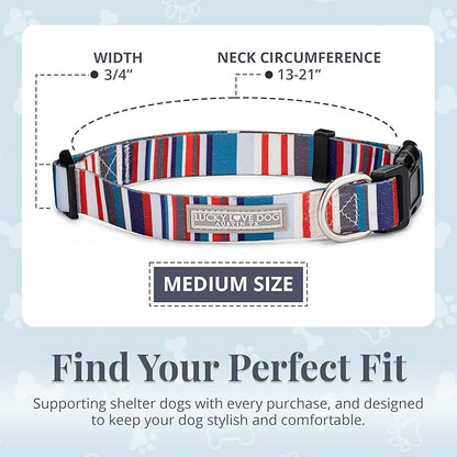 Lucky Love Dog - Adjustable Dog Collar with Easy Click Buckle for Medium Dogs, Durable, & Comfortable for Male & Female Dogs, Pet Collar for Puppies & Adult Ones - Linus, Medium