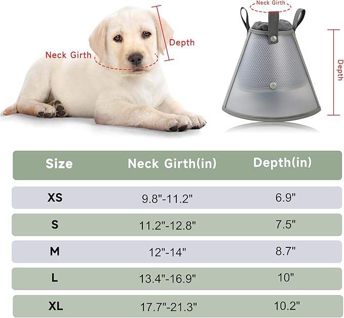 Soft Dog Cone Collar for Large Medium Small Dogs After Surgery, Adjustable Pet Recovery E-Collar, Elizabethan Collar for Dogs and Cats, Grey Small