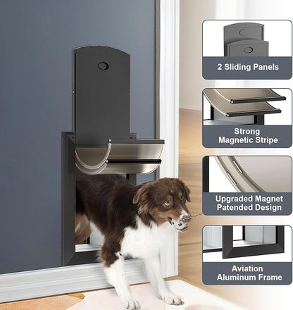 Heavy Duty Dog Door for Wall, Energy Efficient Doggie Door with Aluminum Frame, Telescoping Tunnel, Double Magnetic Flaps and Two Sliding Lock Panels, Easy to Install, Black, Large
