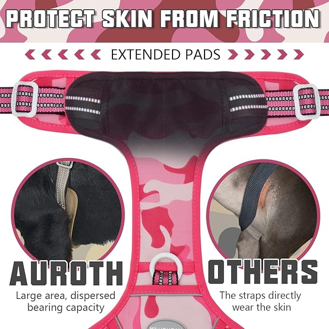Auroth Tactical Dog Harness for Small Medium Large Dogs No Pull Adjustable Pet Harness Reflective K9 Working Training Easy Control Pet Vest Military Service Dog Harnesses Small, Pink Camo