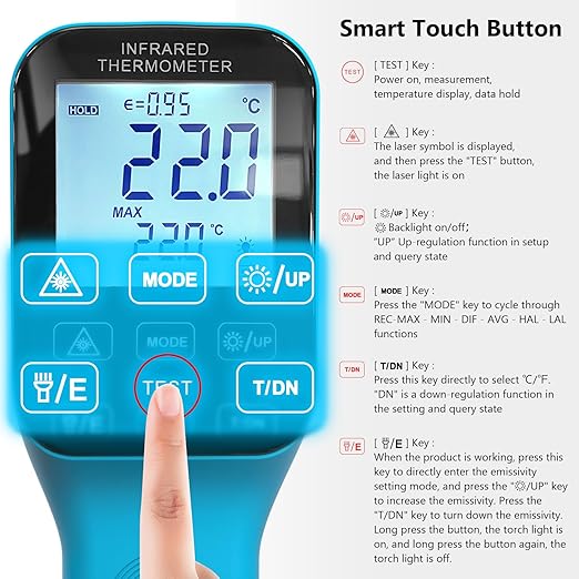 2PCS Infrared Thermometer Gun Rechargeable, -58℉~2912℉ High Temp Laser Industrial Thermometer, D:S=30:1 Touch Button Waterproof Pyrometer, Digital IR Temperature Gauge with Type-C Port (NOT for Human)