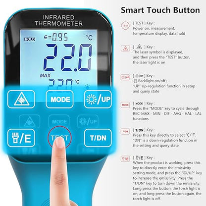 2PCS Infrared Thermometer Gun Rechargeable, -58℉~2912℉ High Temp Laser Industrial Thermometer, D:S=30:1 Touch Button Waterproof Pyrometer, Digital IR Temperature Gauge with Type-C Port (NOT for Human)