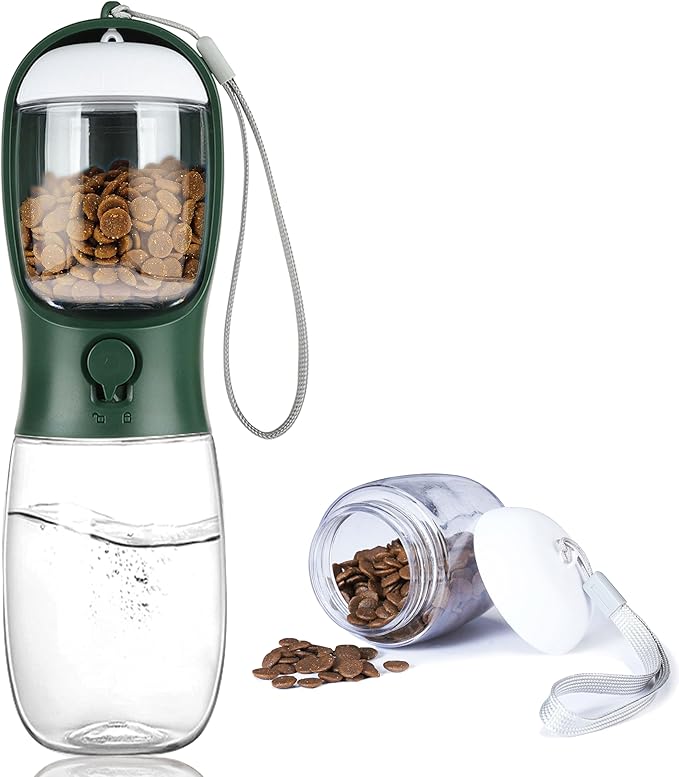 Dog Water Bottle with Food Container, Portable Leak Proof Pet Water Dispenser for Walking Hiking Travel, Puppy Essentials Accessories for Small Large Dogs, Dog Gifts (10oz/15oz/19oz)