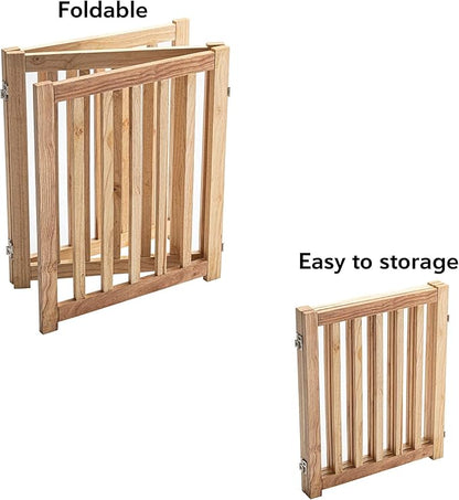 LZRS 3-Panel Wooden Free Standing Foldable Dog Gate Indoor – 24" High,Step-Over Safety Pet Gate for Doorways, Stairs, Hallways, Indoor Dog Barrier for Small to Medium Dogs & Puppies, Natural
