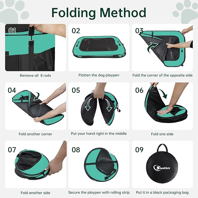 Dog Playpen,Cat Pet Puppy Pen,Portable Playpens for Dogs Indoor Outdoor Travel Camping Use,Foldable Dog Kennel Tent Crate for Rabbit Small Animals with Carrying Case (Green, Small)
