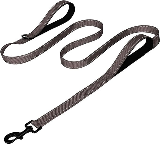 Joytale Dog Leash Heavy Duty for Large Dogs that Pull, Double Handle for Traffic Control, Double-Sided Reflective Leashes for Large Medium Dogs Night Safety, 4FT, Brown