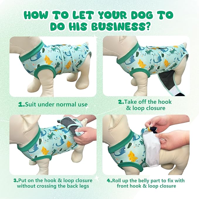 Dog Surgery Recovery Suit, Abdominal Surgical Suit for Male Female Dog Post Spay Neuter, Breathable Pet Onesie E-Collar & Cone Alternative, Surgery Shirt to Prevent Licking, Green, X-Small