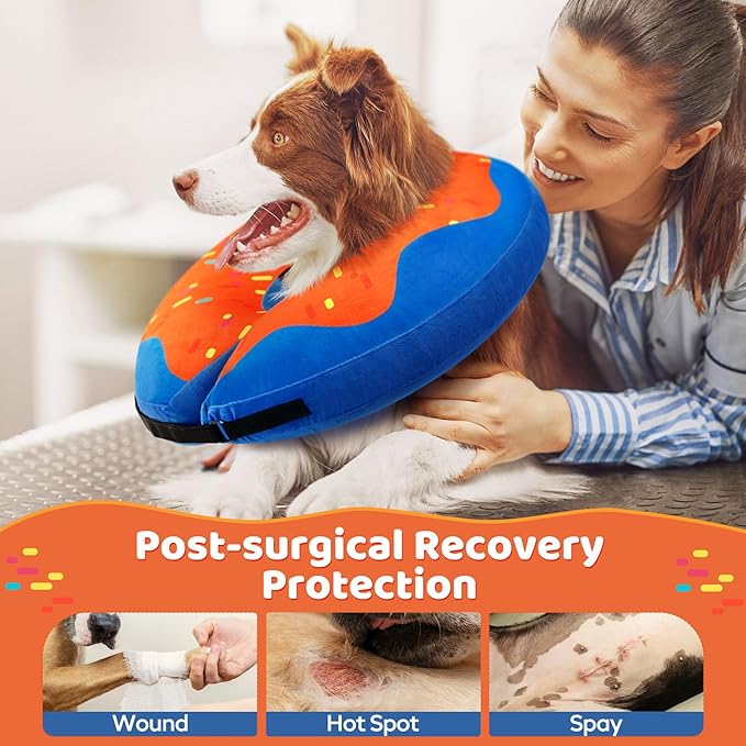 Gimars Inflatable Dog Cone Alternative Dog Donut Collar After Surgery, Soft Dog Neck Pillow Recovery Cone Collar, E Collar and Elizabethan Collar Alternative for Small and Medium Dogs - Orange M+