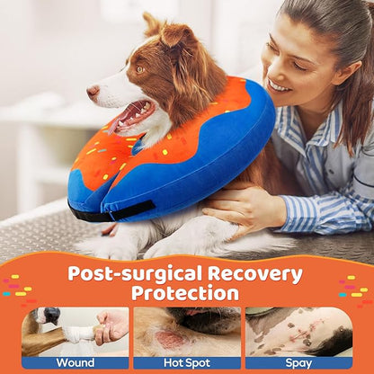 Gimars Inflatable Dog Cone Alternative Dog Donut Collar After Surgery, Soft Dog Neck Pillow Recovery Cone Collar, E Collar and Elizabethan Collar Alternative for Small and Medium Dogs - Orange M+