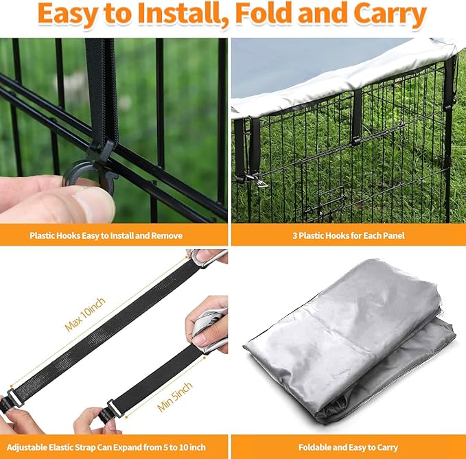 PJYuCien Dog Playpen Mesh Top Cover,Fits 24 Inch 8 Panels Metal Exercise Pet Pen, Elastic Buckles Connections, Grey(Note: Only Cover, Fence Not Included)
