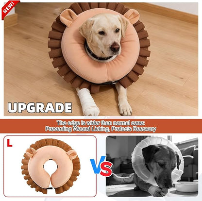 KOOLTAIL Inflatable Dog Cone Collar, Soft Donut E Collar for Dogs After Surgery to Stop Licking Enhanced Alternative, Blow Up Pet Neck Pillow Recovery Adjustable Cone for Dog Cat, Lion L