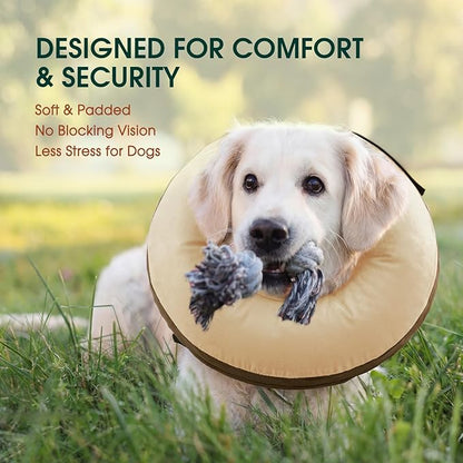 Kuoser Inflatable Dog Cone Collar, Soft Dogs Cone Alternative After Surgery, Dog Donut Collar to Stop Licking, Inflatable Puppy Cone Neck Pillow, Comfortable E-Collar for Small Medium Large Dogs, L