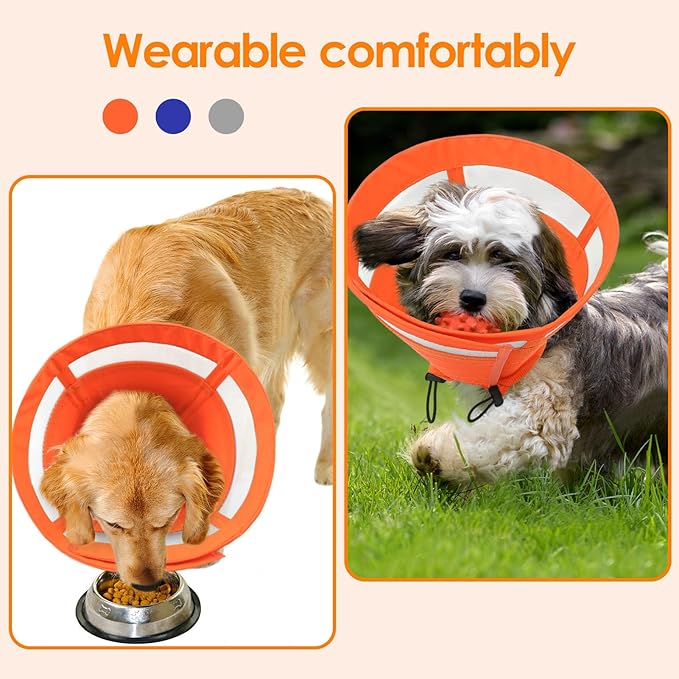 SAWMONG Soft Cone for Dogs – Small Dog Recovery Collar, Adjustable E-Collar to Stop Licking After Surgery (S, Orange)