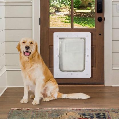 Pet Door, Durable Plastic Dog Door, 8.5”x 11.5” Inner Frame for Medium Dog and Pets, Easy DIY Installation, Suitable for Interior and Exterior Doors, Screen and Wall, White Doggie Door