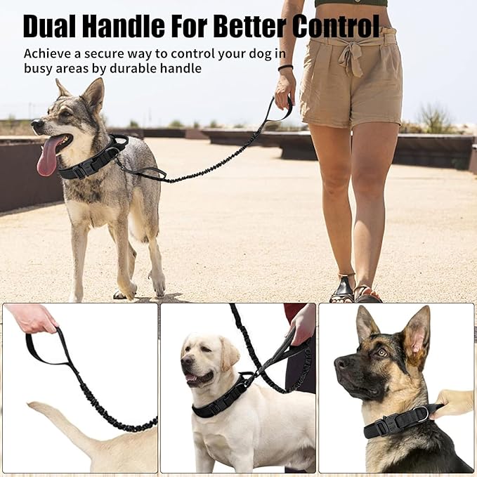 Tactical Dog Collar Leash Set, Adjustable Military Training Nylon Collar Dog Training with Control Handleand Metal Buckle, Dog Collar for Medium Large Dogs (Black,L)