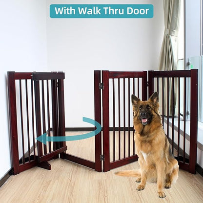 Indoor Dog Gate, Wooden Freestanding Pet Gate, Foldable Dog Gates for Doorways, No Drilling for The House, Doorways, Hallways,or Stairs, 30" Height 4 Panels Set of Support Feet Included (Espresso)