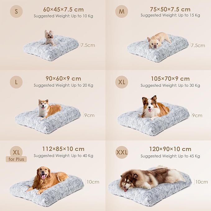 EHEYCIGA Fluffy Dog Crate Bed for Extra Large Dogs, Plush Faux Fur XLP Pad, Calming Anti Anxiety XL Plus Bed for Crate, Washable Soft Warm Dog Mat with Non-Slip Bottom, Grey