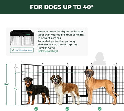 FXW Rollick Unleashed Dog Playpen for Indoor, Yard, RV Camping, 50 inch 24 Panels for Large Dogs, Black│Patented
