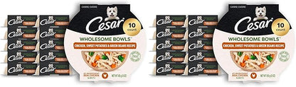 Cesar Wholesome Bowls Adult Wet Dog Food,Chicken,Sweet Potato & Green Beans Recipe,Wet Food for Dogs,3 Oz. Bowls,10 Count (Pack of 2)