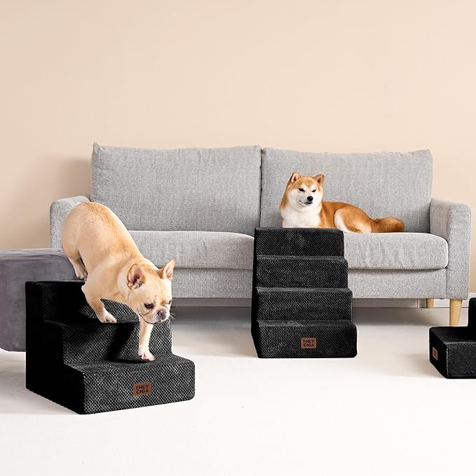 EHEYCIGA Dog Stairs for Small Dogs 13.5" H, 3-Step Dog Steps for Couch Sofa and Chair, Pet Steps for Medium Cats, Non-Slip Balanced Pet Ramp Indoor, Black