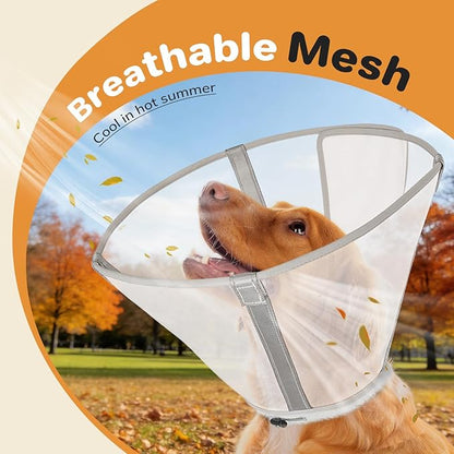 Breathable Mesh Dog Cone Collar for Surgery, Soft Elizabethan Recovery Alternative to Stop Licking,Pet Neck Collar for Large Medium Small Breeds(Light Grey,3)