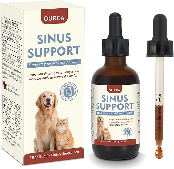 Nasal Congestion Relief Drops for Cats & Dogs, Sinus & Respiratory Support Supplement, Helps Soothe Seasonal Nose Discomfort & Maintain Clear Breathing, Immune Support