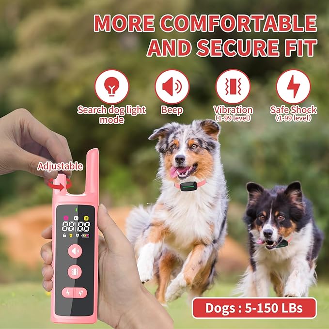 Dog Training Shock Collar 4300FT Dog Bark Collar with Remote IP67 Waterproof 4 Training Modes Beep Vibration Shock Light Mode Magnetic Charger Electric Dogs Collar 8-25 inches Double Shock Rose Bloom