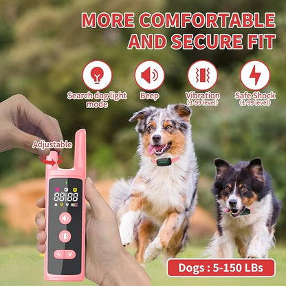 Dog Training Shock Collar 4300FT Dog Bark Collar with Remote IP67 Waterproof 4 Training Modes Beep Vibration Shock Light Mode Magnetic Charger Electric Dogs Collar 8-25 inches Double Shock Rose Bloom