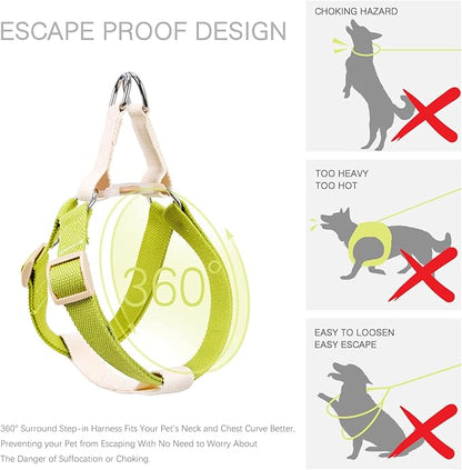 No Pull Dog Harness and Leash Set, Callor, Step in Dog Halter Harness with Poop Bag Holder, Adjustable Lightweight Cotton Straps Suitable for Small Medium Large Dogs Outdoor Walking Running Hiking